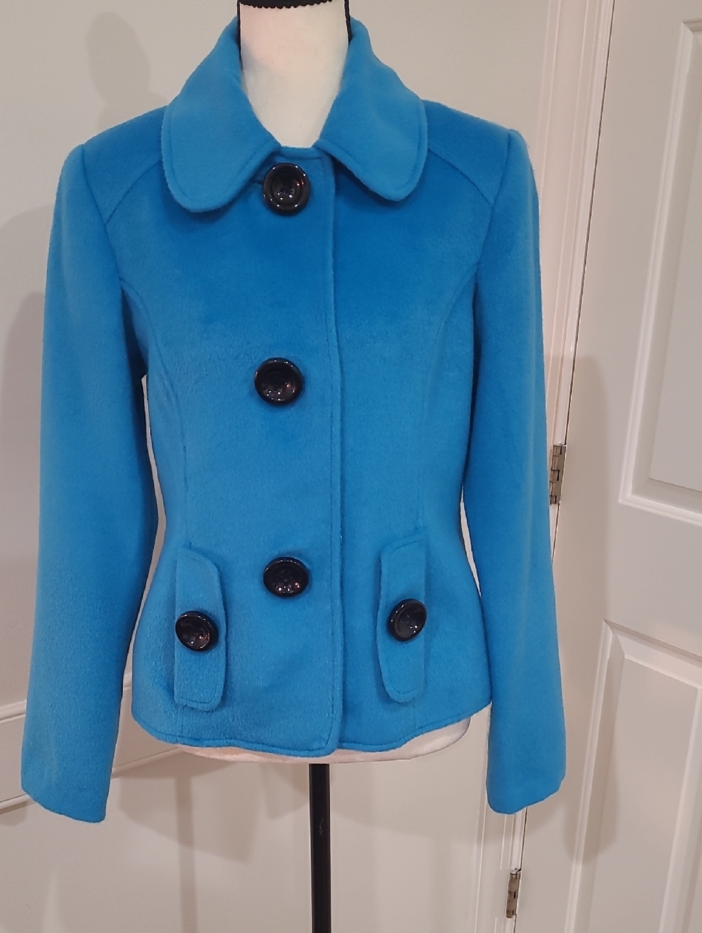 Grace Elements Teal Blue Fitted Wool-Blend Peacoat Jacket - Size 4
